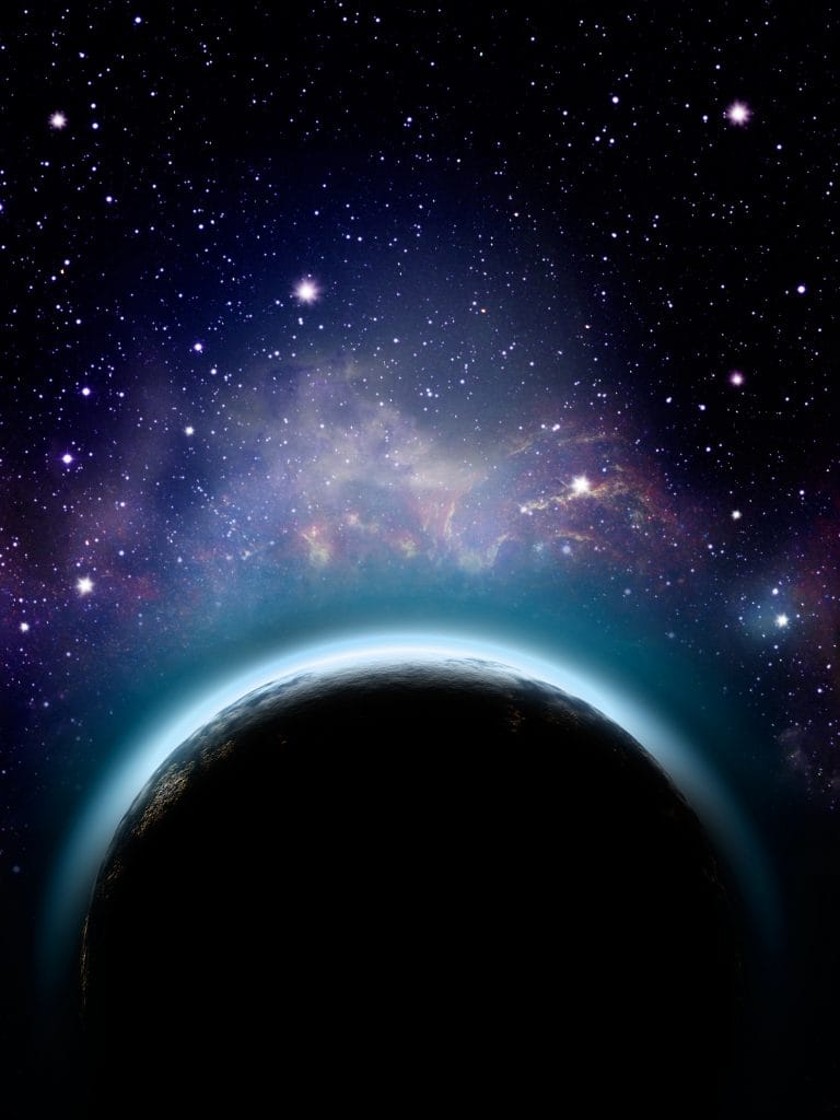 Rising sun under the Earth planet, abstract backgrounds