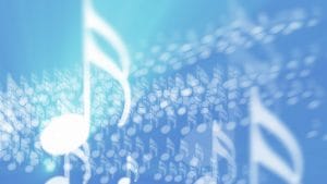 music notes on a blue gradient background