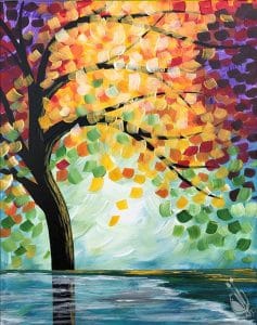 Abstract rainbow tree painting