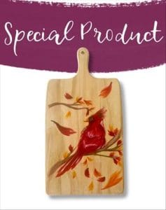Painting of Cardinal on a wooden cutting board