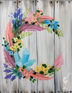 Floral wreath with crystal cluster
