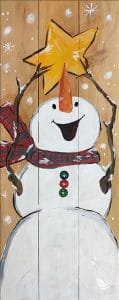 cheerful snowman holding a star and smiling