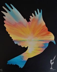 Sunset silhouette of dove