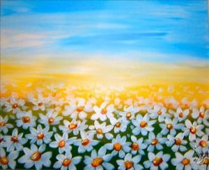 Daisies in the sunset